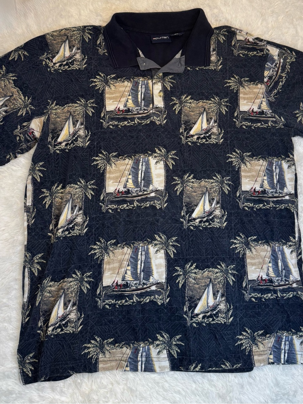 Puritan collared polo casual shirt men’s XL vintage sailboat